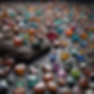 Collection Management of Mini Gemstones A collector organizing mini gemstones with care and precision, emphasizing collection management.