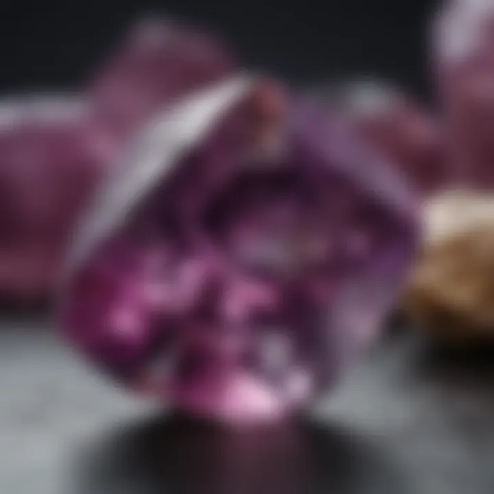 A close-up view of a piece of rough purple topaz highlighting its natural beauty.