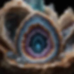 Close-up of a geode showcasing its intricate crystal formations