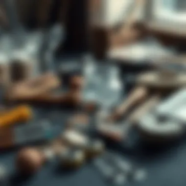 Artisan tools arranged for rock jewelry crafting