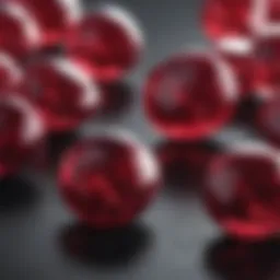 Close-up view of polished ruby stones showcasing their brilliant shine and color depth.