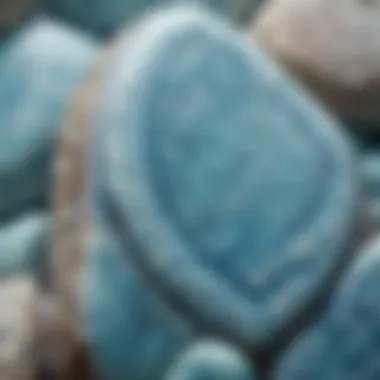 Close-up view of larimar stone showcasing its unique blue patterns