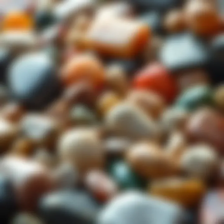 A display of polished stones highlighting their smooth textures and rich hues
