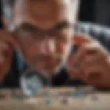 Close-up of a jeweler examining a gemstone through a magnifying glass