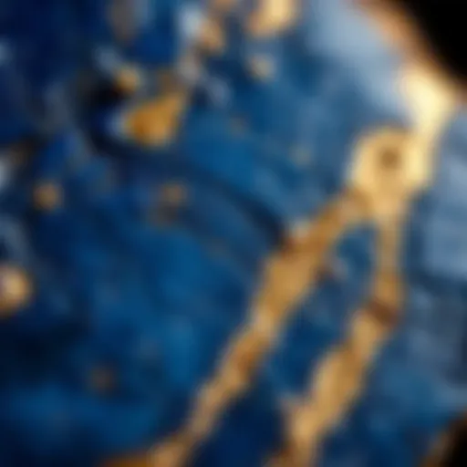 Intricate Detail of Lapis Lazuli Close-up view of lapis lazuli showcasing its deep blue color and golden flecks.