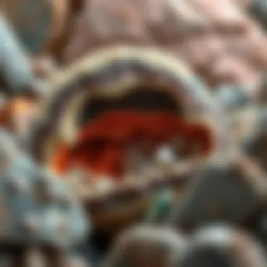 A cross-section of the Earth revealing mineral layers and formations.
