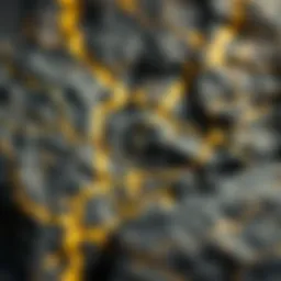 Natural gold veins in rock