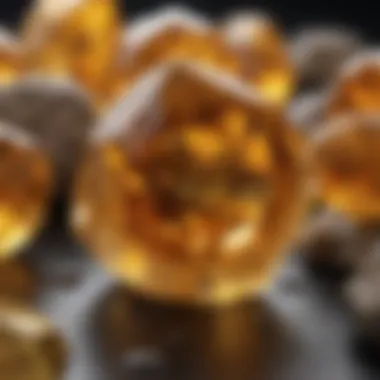 A close-up of a golden citrine crystal showcasing its vibrant hue and clarity