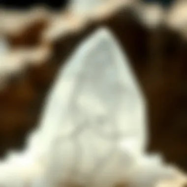 Intricate Details of White Crystals Close-up view of white crystal showcasing intricate grey lines