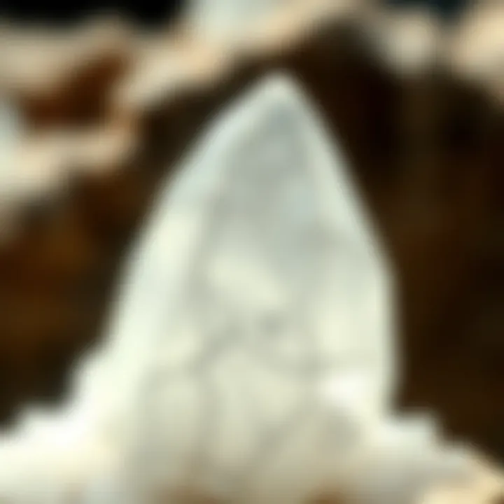 Intricate Details of White Crystals Close-up view of white crystal showcasing intricate grey lines