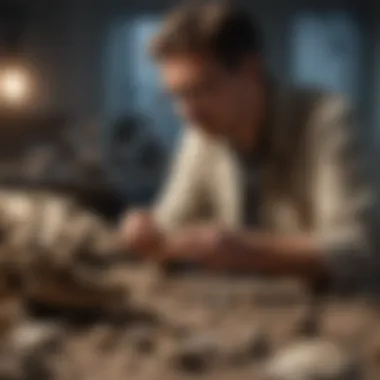 Researching Fossil Specimens Paleontologist conducting research on fossil specimens