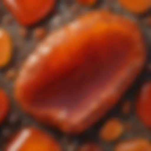 Close-up view of vibrant carnelian rock showcasing its rich color and texture