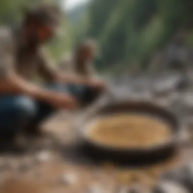 An outdoor scene showcasing the excitement of prospectors searching for gold.