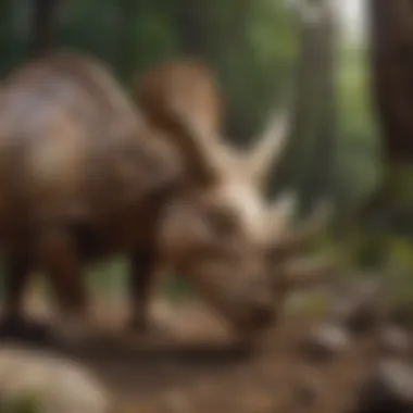 A Triceratops fossil specimen in a natural setting