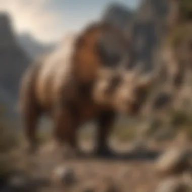 Triceratops in the Late Cretaceous Environment A reconstruction of a Triceratops in its natural habitat during the late Cretaceous period