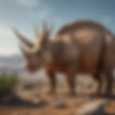 An illustration depicting Triceratops interacting with other dinosaur species