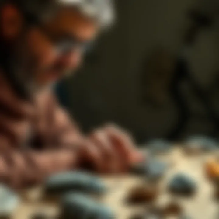 Paleontological Research on Trilobites Paleontologist examining trilobite fossils