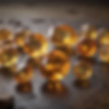 Display of various citrine sizes illustrating the impact of size on pricing.