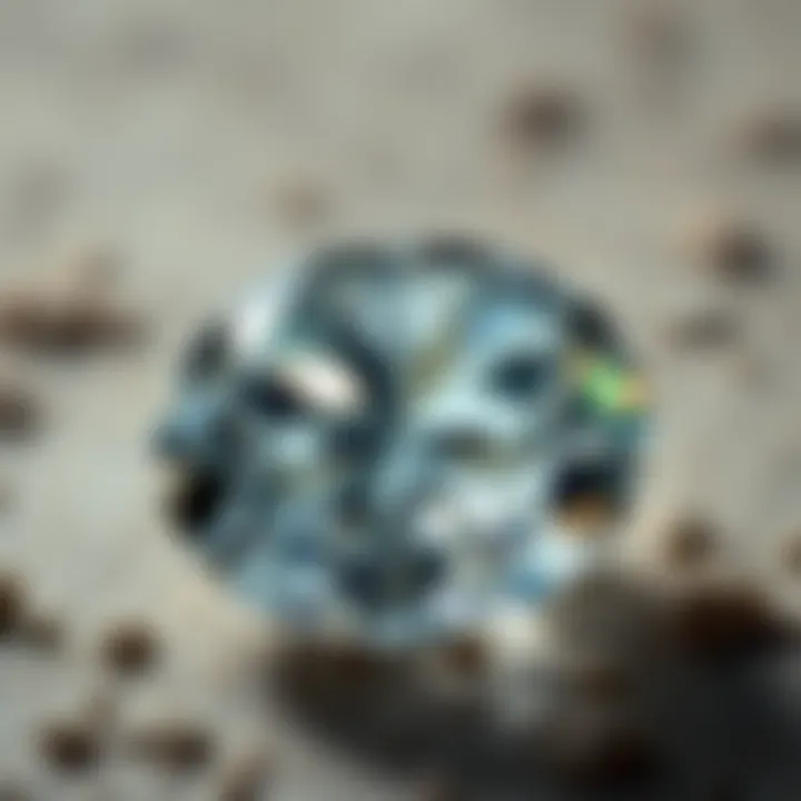 A close-up view of a diamond's optical properties reflecting light