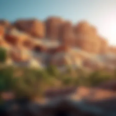A landscape showcasing sandstone formations in a natural setting