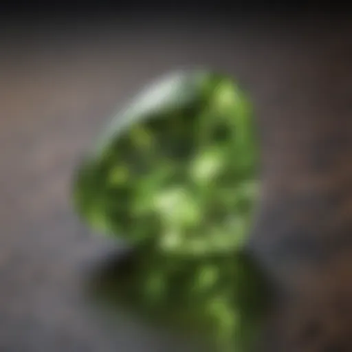 Close-up of a peridot gemstone showcasing its vibrant green color and clarity.