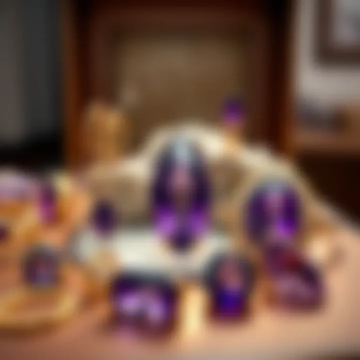 An elegant arrangement of jewelry incorporating amethyst stones in various settings