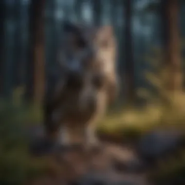 An owl in its natural habitat at dusk, showcasing its nocturnal nature