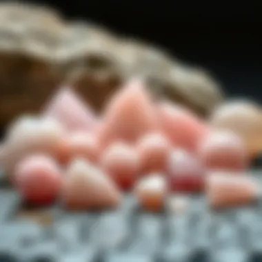 Various rose quartz shapes and sizes displayed for comparison