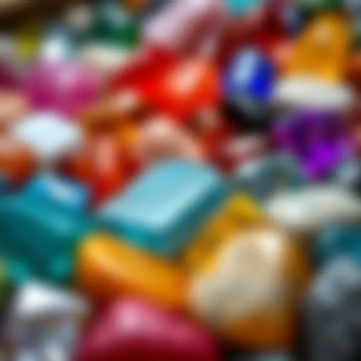 Showcase of Vibrant Polished Gemstones An array of polished gemstones showcasing vibrant colors and textures.