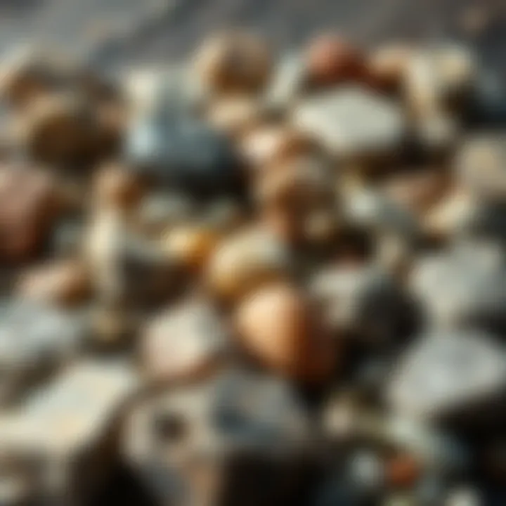 Selection of Rough Stones for Tumbling Various types of rough stones suitable for tumbling displayed on a natural surface.