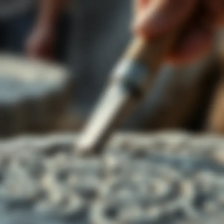 Chiseling Technique in Stone Carving Close-up of a chiseling tool in action on stone