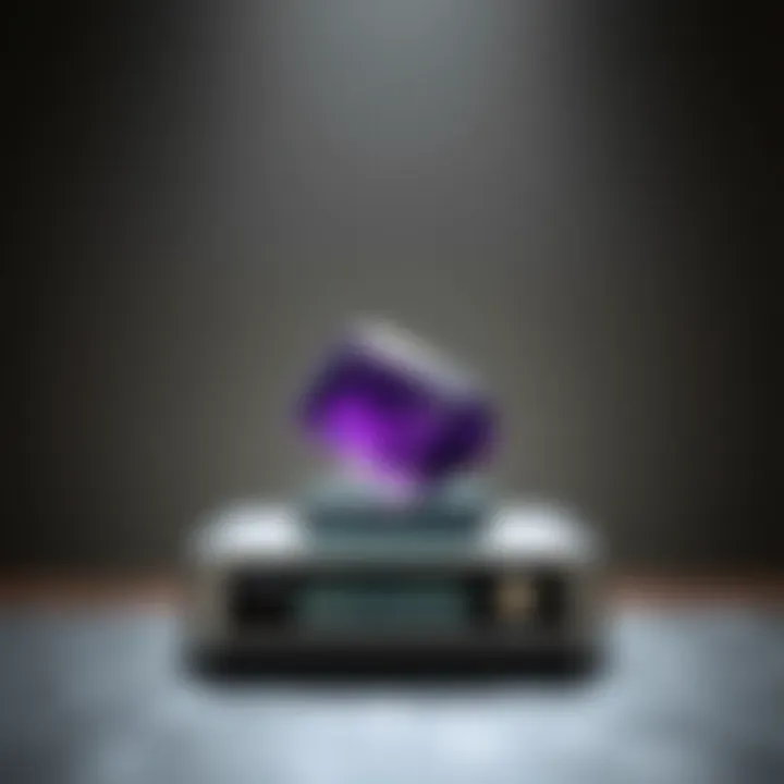 A scale measuring the carat weight of a large amethyst stone