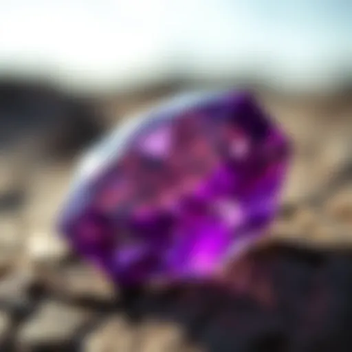 Close-up of a rich purple amethyst gemstone showcasing its color intensity